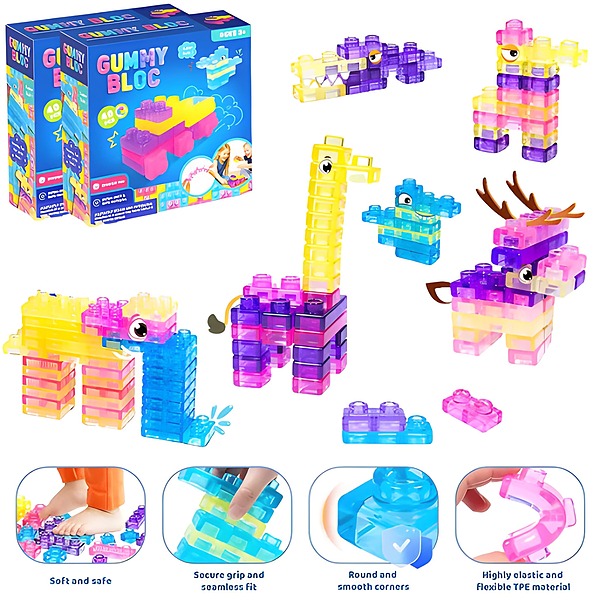 Blocchi da costruzione morbidi e comprimibili - 40 pezzi, TPE, età 3+ | JELLYFUN